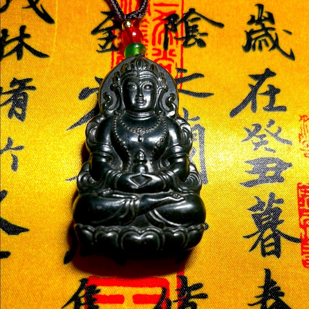 Dark green Burma Jade Buddha Pendant Necklace